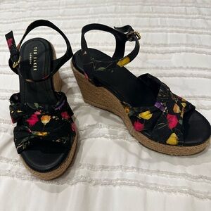 Ted Baker Women's Black Floral Wedge Sandals